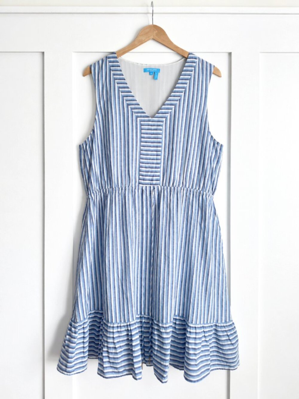 Draper James Blue & White Striped Sleeveless Dress Size XL Linen and Cotton